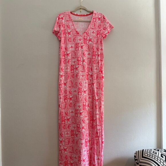 LILY PULITZER Med ETTA Mizner Red Maxi T-Shirt Dress Seaside Harbour - Picture 6 of 7
